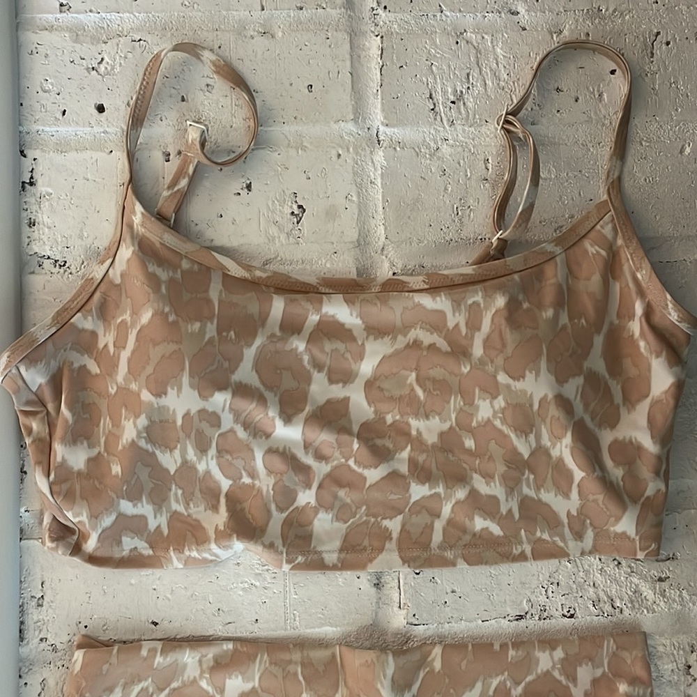 Aerie Leopard Longline Scoop Bikini Top and High Cut Cheeky Bikini Bottom - Picture 4 of 7